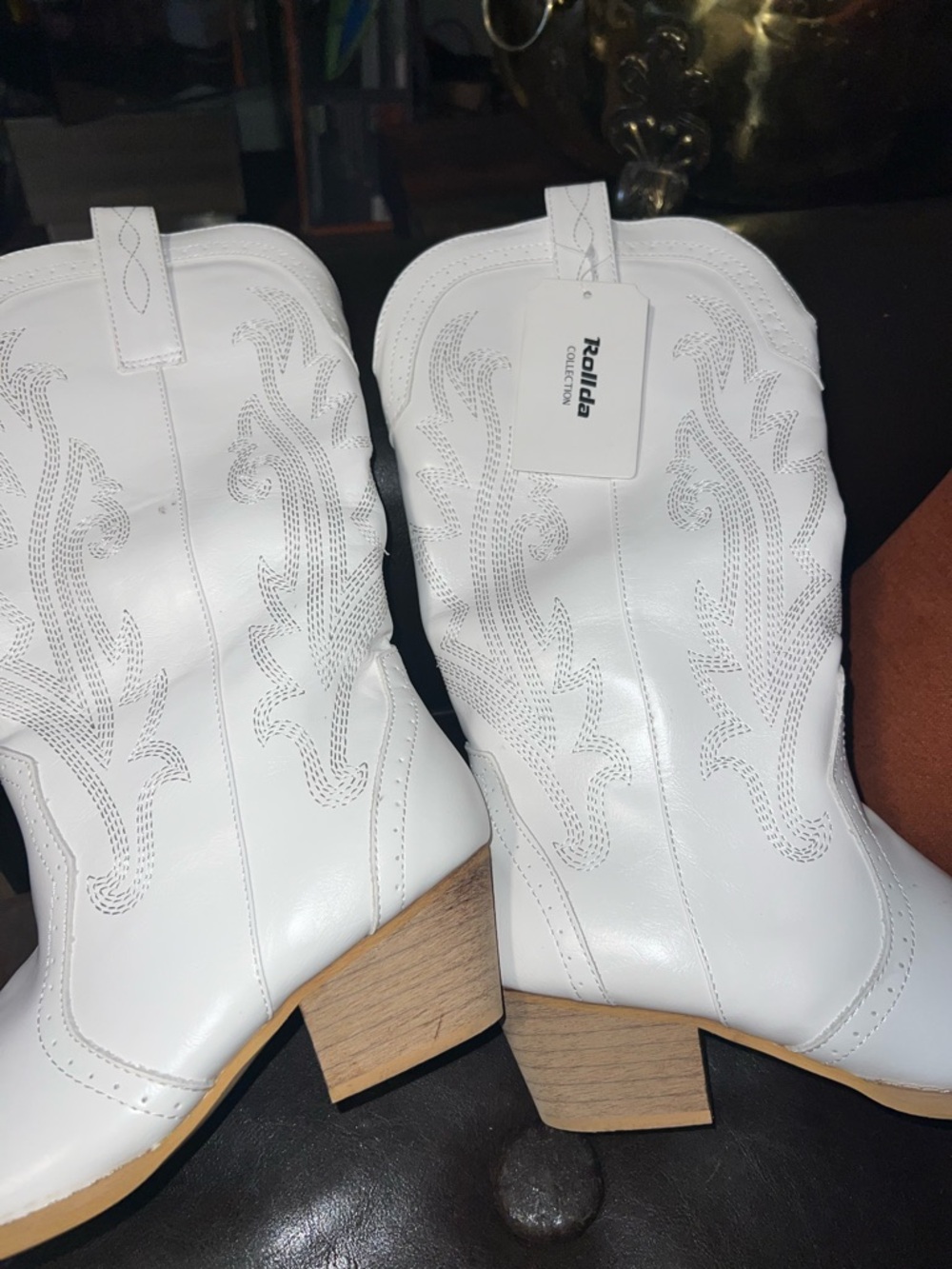 ROLLDA white mid calf western cowboy boots for women’s size 11 - Picture 2 of 11